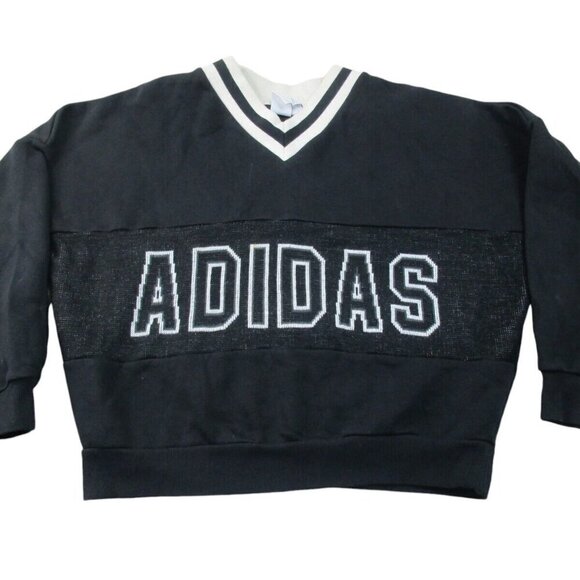 adidas Sweatshirt Womens Medium Black Lined Fleece Long Sleeve Adibreak V Neck‎ - Picture 1 of 12